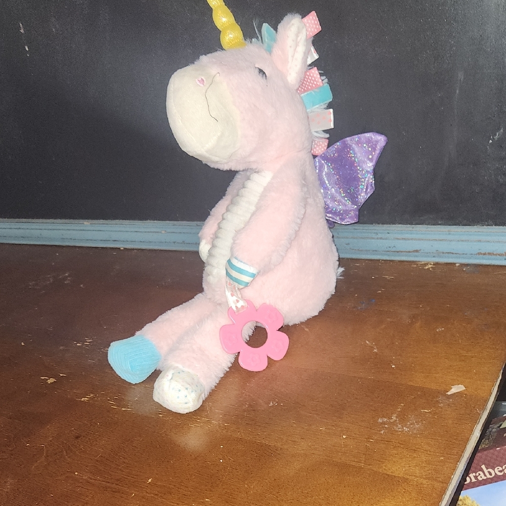 Pink Unicorn Plush Toy with Purple Wings